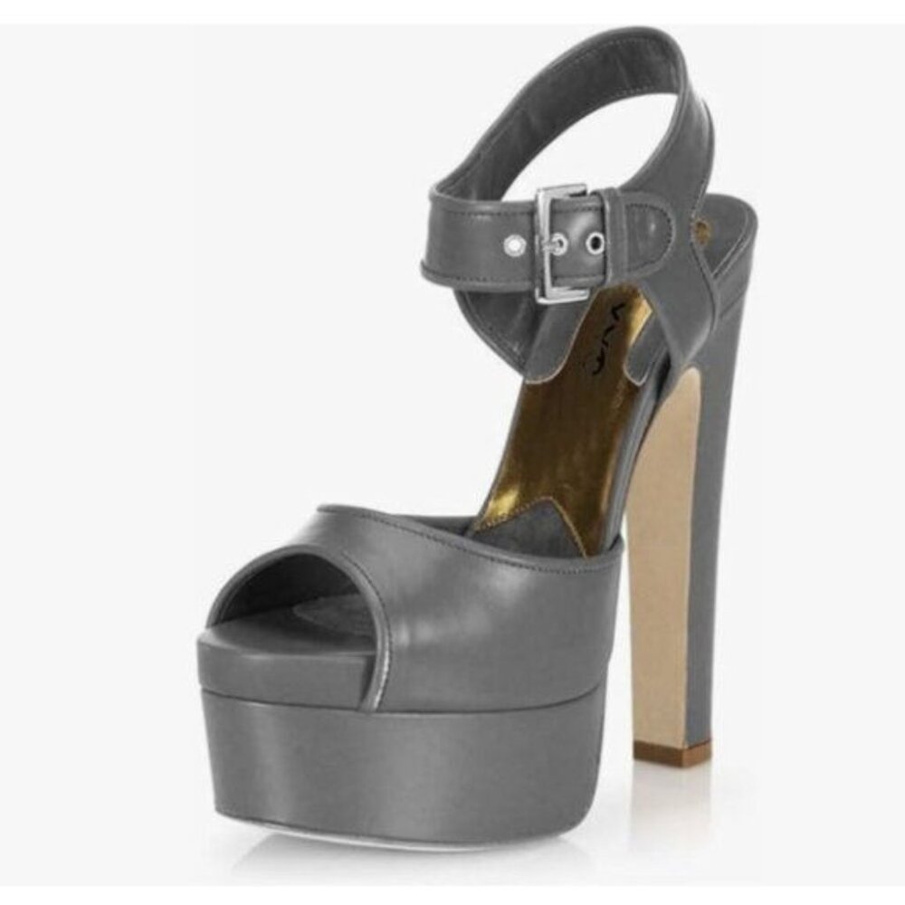 XYD Grey Club Chunky High Heel Platform Sandals Peep Toe Slingback Shoes